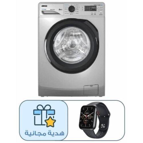 غسالة ملابس زانوسي فول اوتوماتيك PerlaMax ديجيتال، تحميل امامي، 8 كجم، فضي - ZWF8240SB5 مع هدية مجانية ساعة سمارت ايتل، 1.83 بوصة، اسود - ISW-O11