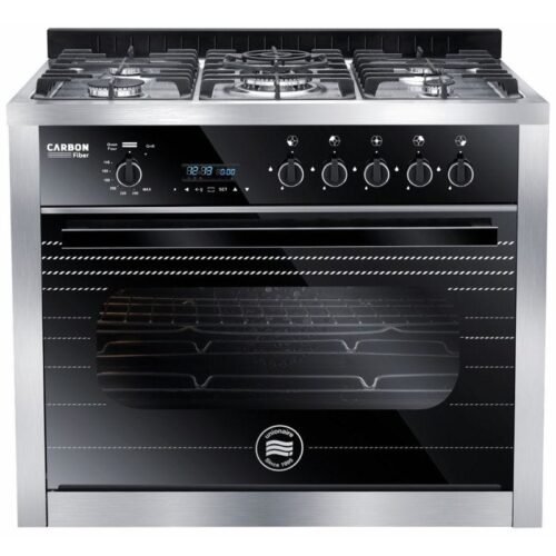 بوتجاز غاز يونيون اير Grand Carbon Fiber، 5 شعلة، 90 سم، فضي - C69SS-GC-383-ICPS2F-GCF-2W-AL