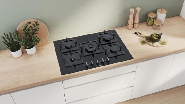 مسطح غاز بوش بلت ان Serie 6، عدد 5 شعلات، 75 سم، اسود - Ppq7a6b20