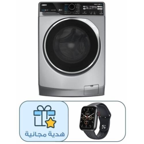 غسالة ملابس زانوسي ستيم ماكس ZWF8221SL8 ديجيتال فول اوتوماتيك بتقنية الانفرتر، تحميل امامي، 8 كجم، فضي - 914909458 مع هدية مجانية ساعة سمارت ايتل، 1.83 بوصة، اسود - ISW-O11