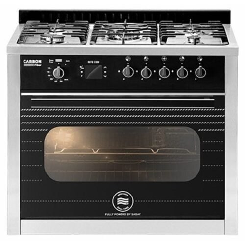 بوتجاز غاز يونيون اير Carbon Fiber، عدد 5 شعلة، 90 سم، ستانلس ستيل واسود - C69SSGC511ICPS2FGCF