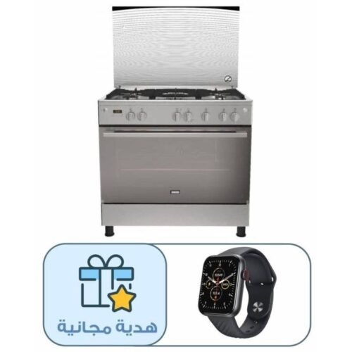 بوتجاز غاز زانوسي CoolMax ديجيتال، 5 شعلة، 90 سم، ستانلس ستيل - ZCG94396XB مع هدية مجانية ساعة سمارت ايتل، 1.83 بوصة، اسود - ISW-O11