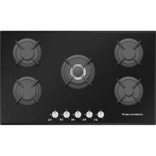 مسطح زجاجي غاز ايكوماتيك بلت ان، 5 شعلات، 90 سم، اسود - S907RC